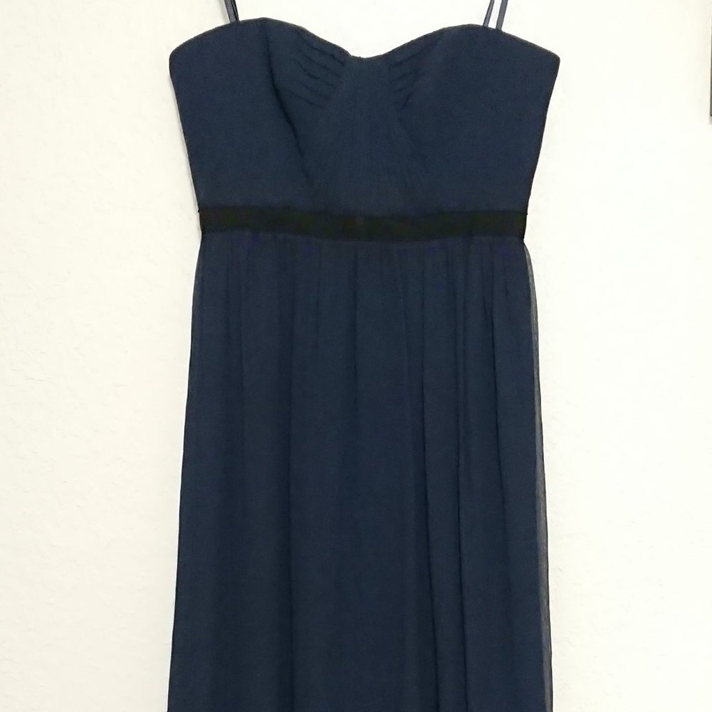 BCBGMaxAzria long silk strapless navy dress 8 NWOT